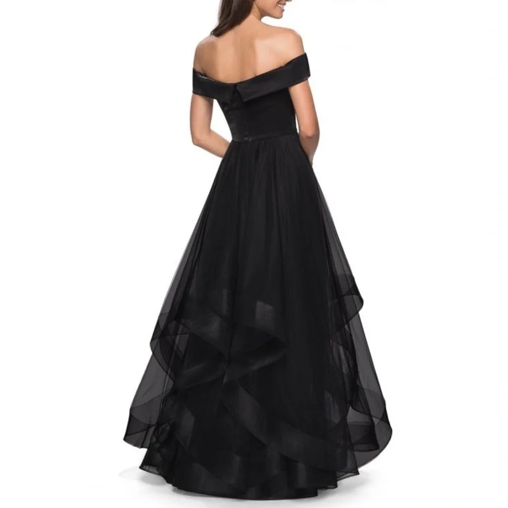 NEW La Femme 27224 Off Shoulder Tulle Gown in Black Sz. 6